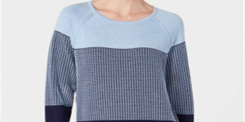 Karen Scott Women's Cotton Colorblocked Sweater Blue Size Petite Small