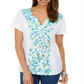 Karen Scott Women's Printed Split Neck Top White Size Medium