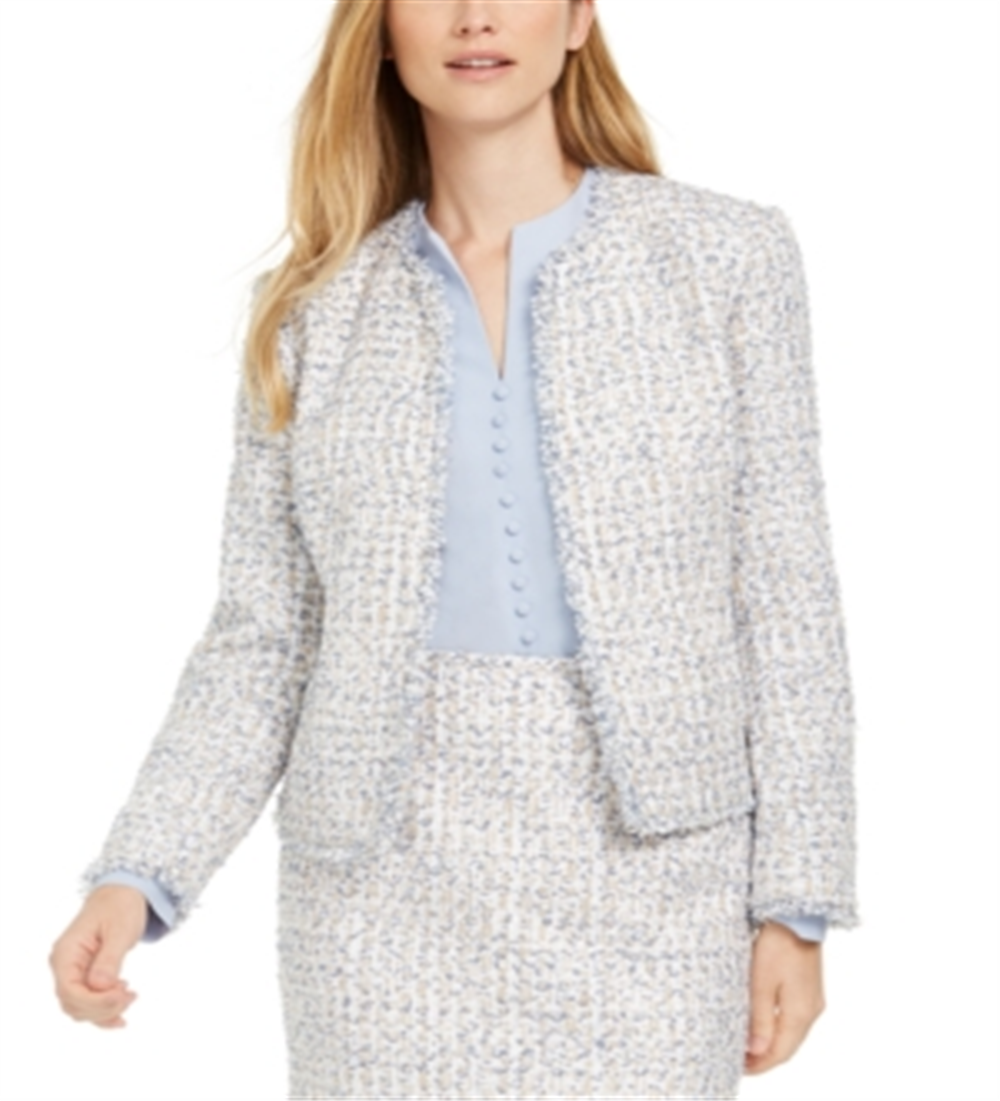 Calvin Klein Women's Open Front Tweed Jacket Gray Size 6