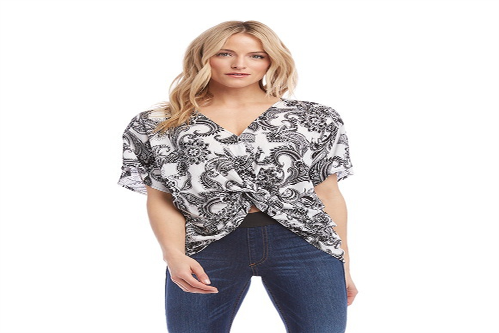 Karen Kane Women's Printed Twist Front Top Black Size Large