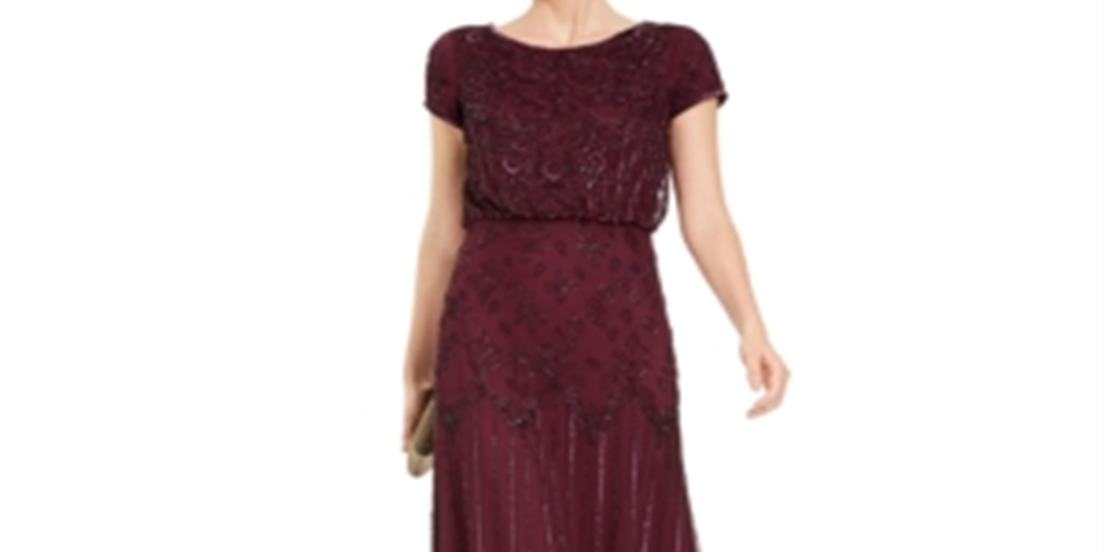 Adrianna Papell Women's Beaded Blouson Gown Red Size 8 Petite