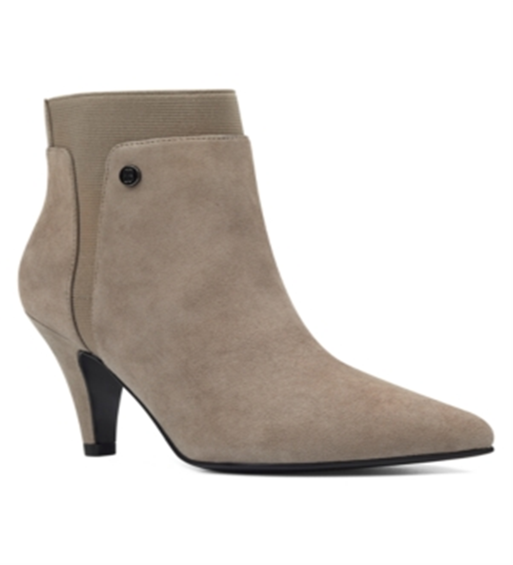 Bandolino Womens Gray Goring Cushioned Bari Pointed Toe Cone Heel Zip-up Leather Booties Brown Size 8 M