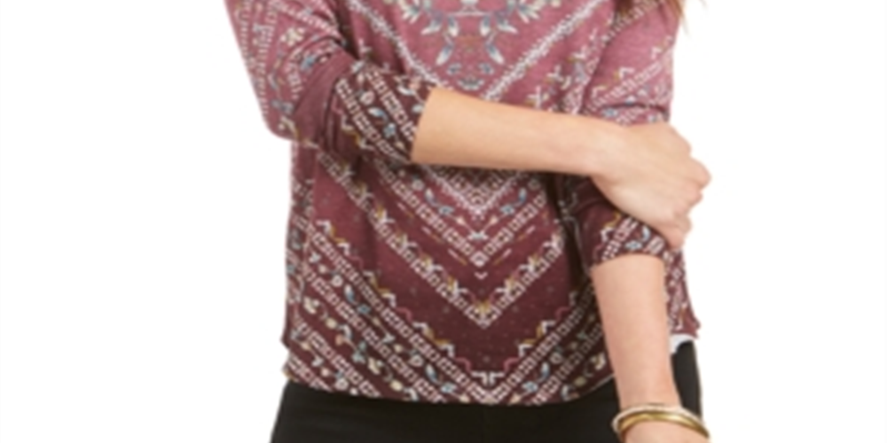 Style & Co Women's Printed Top Red Size X-Small