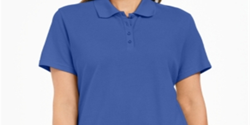 Karen Scott Women's Cotton Polo Shirt  Blue Size Small