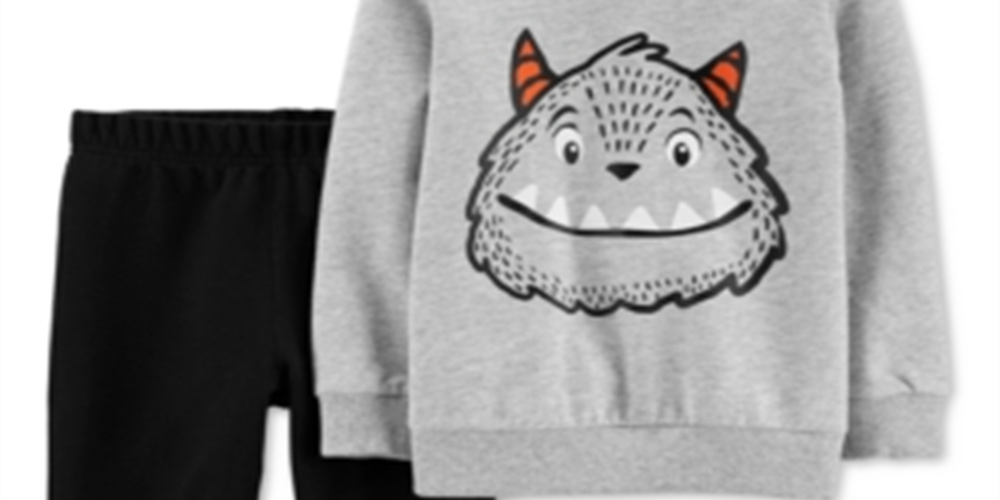 Carter's Baby Boy's 2 Pc Cotton Monster Sweatshirt & Jogger Pants Set Gray Size 6MOS