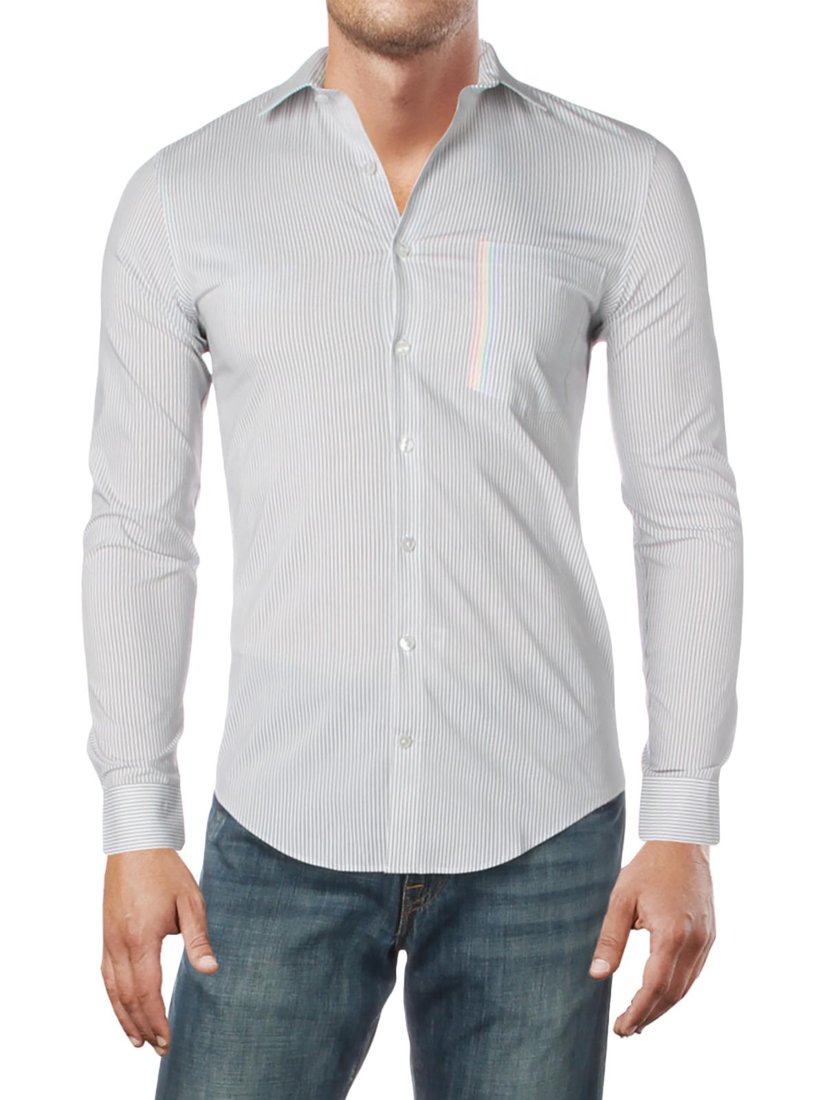 Kenneth Cole Reaction Men's Striped Slim Fit Button Down Shirt Gray Size L
