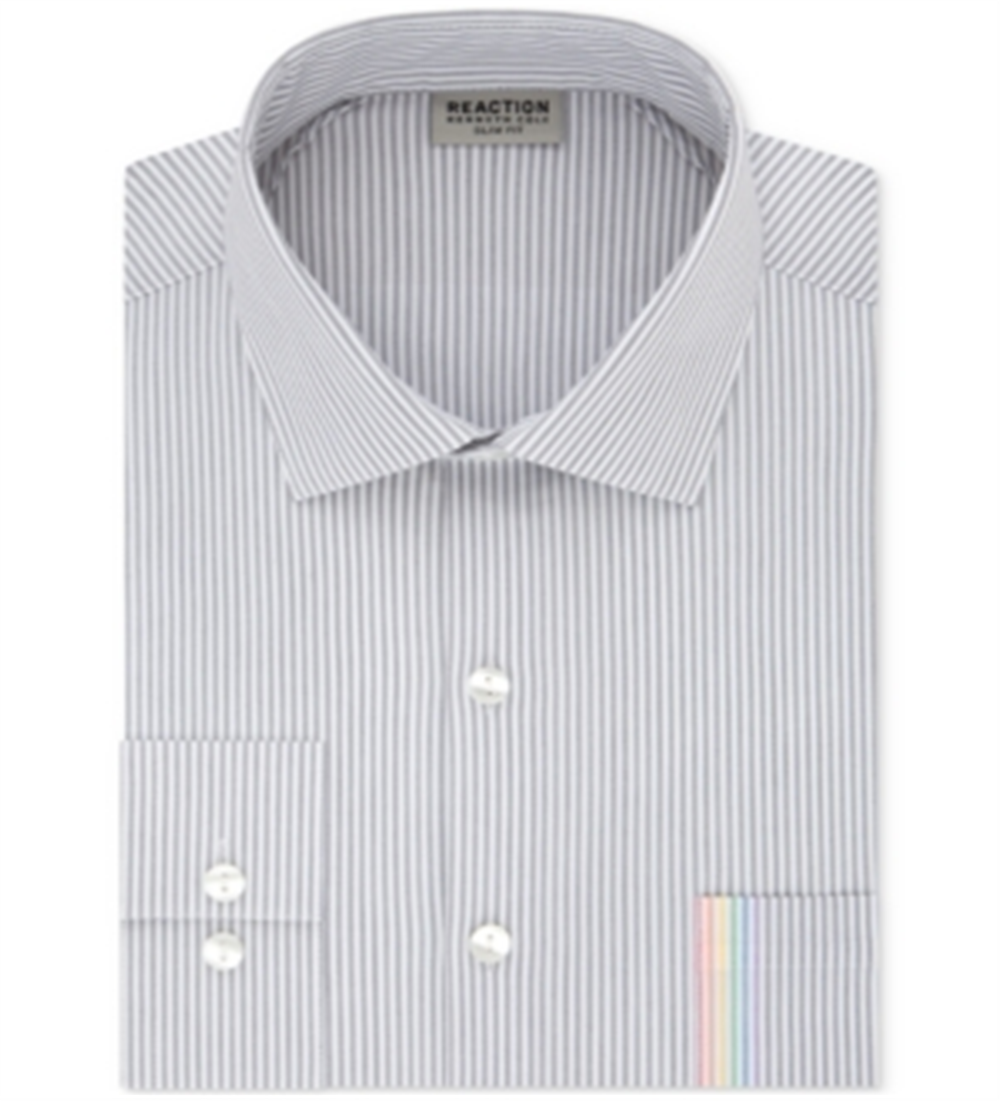 Kenneth Cole Reaction Men's Striped Slim Fit Button Down Shirt Gray Size L