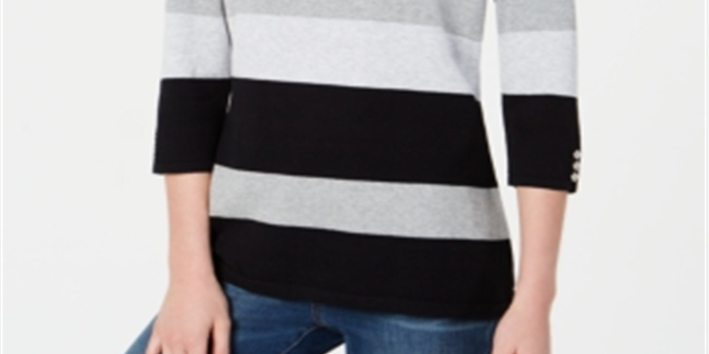 Karen Scott  Women's Striped Boatneck Sweater  Deep Black  Size XS