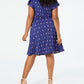 Monteau Women's Printed V Neck Below the Knee Shift Dress Blue Size 2X