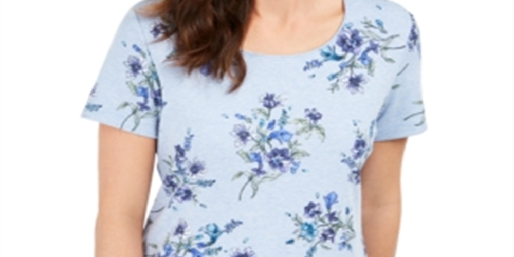 Karen Scott Women's Floral-Print Scoop-Neck Top  Blue Size Small