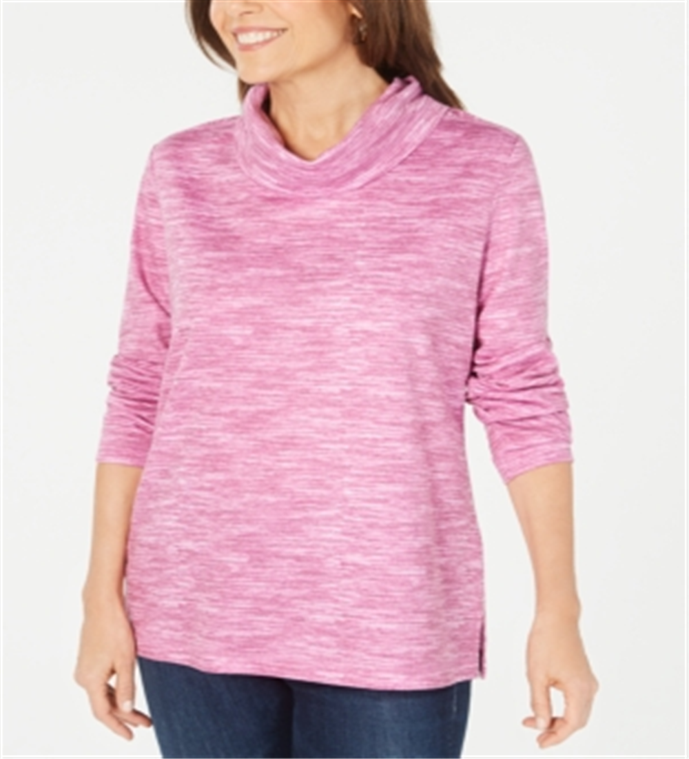 Karen Scott Women's Petite Funnel-Neck Space-Dyed Top Pink Size Petite M