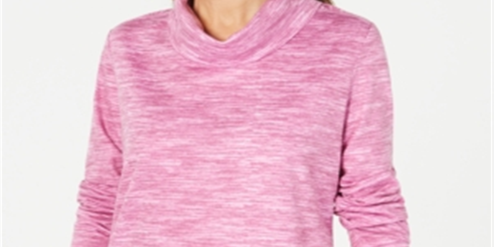 Karen Scott Women's Petite Funnel-Neck Space-Dyed Top Pink Size Petite M