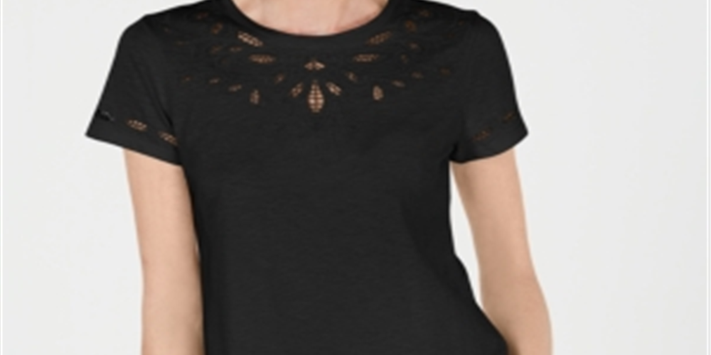 Charter Club Women's Cutout Cotton T-Shirt Black Size X-Large