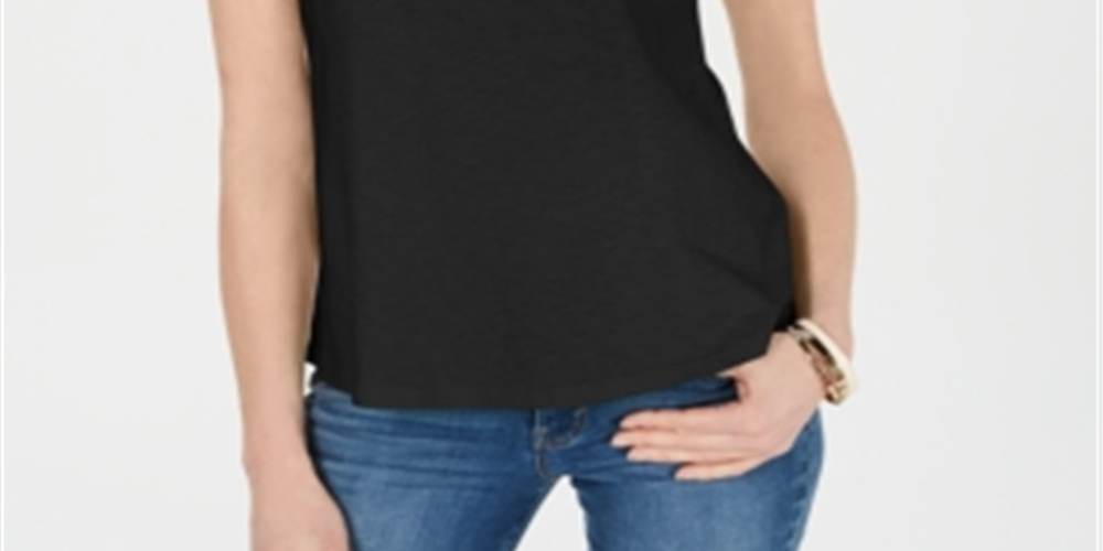 Charter Club Women's Cutout Cotton T-Shirt Black Size X-Large