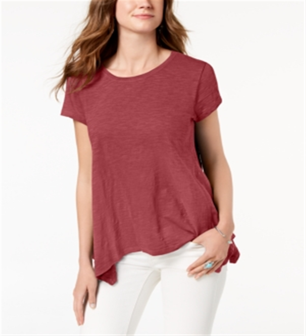 Style & Co Women's Handkerchief Hem T-Shirt Red Size Small