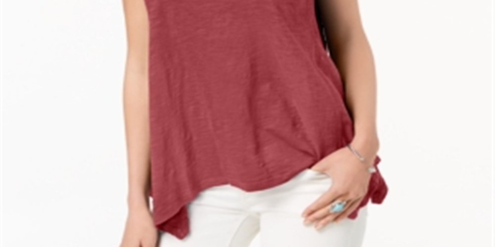 Style & Co Women's Handkerchief Hem T-Shirt Red Size Small
