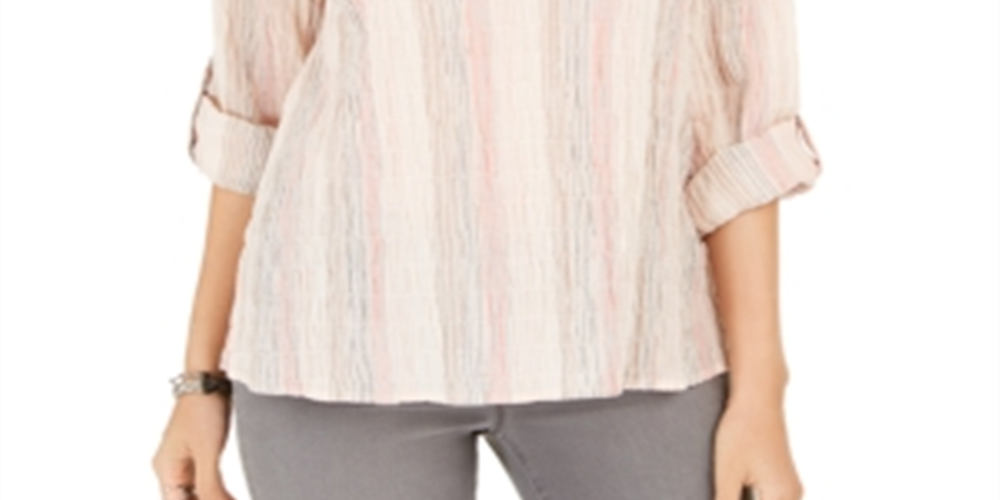 Style & Co Women's Striped Split Neck Top Pink Size X-Small