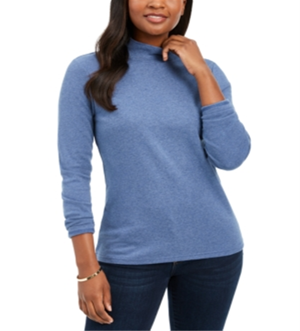 Karen Scott Women's Cotton Heather Long Sleeve Top Blue Size Small