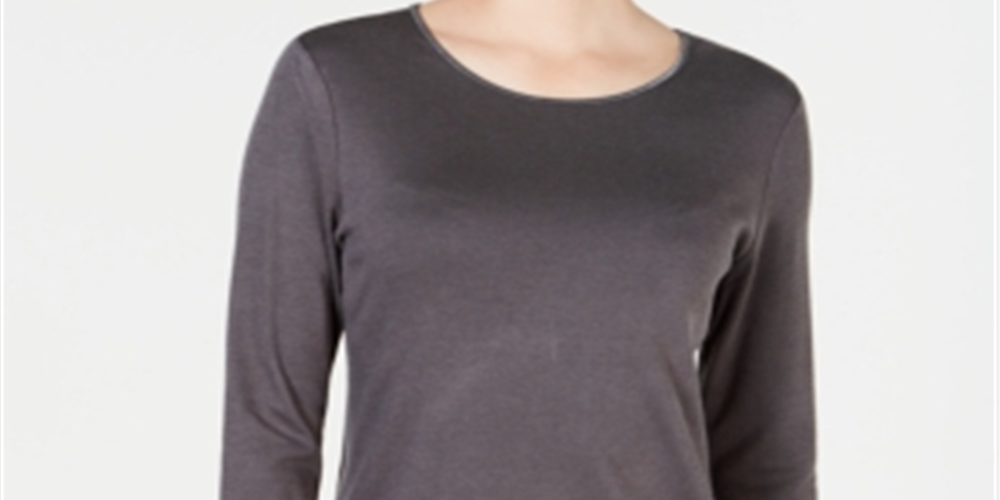 Karen Scott Women's  Satin-Trim Scoop-Neck Top Grey Size 2XL