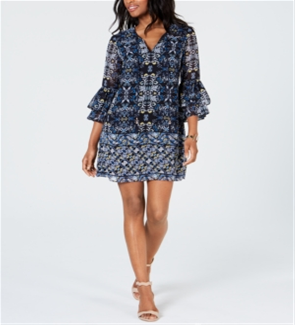 Vince Camuto Women's Bell-Sleeve Chiffon Dress Blue Size 6
