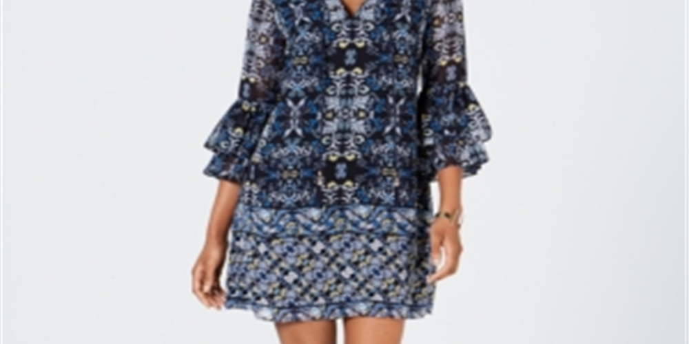 Vince Camuto Women's Bell-Sleeve Chiffon Dress Blue Size 6