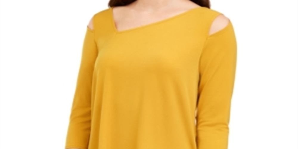 Alfani Women's Cold Shoulder Asymmetrical Knit Top Gold Size S
