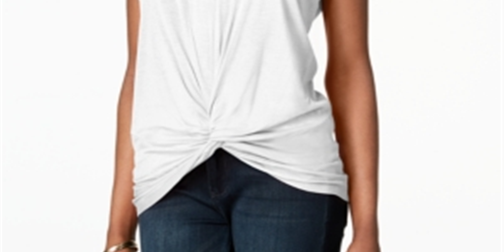 INC Women's Twist Front Basic T-Shirt White Size M