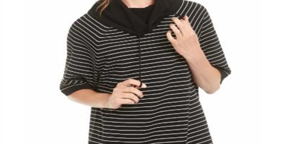 Anne Klein Women's Striped 3/4 Sleeve Cowl Neck Top Black Size XS