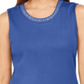 Karen Scott Women's Cotton Embellished-Neck Top  Blue Size Large