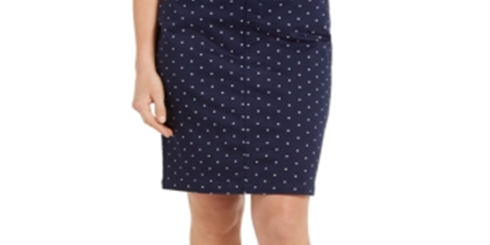 Charter Club Women's  Polka-Dot Denim Skirt  Navy Size 10
