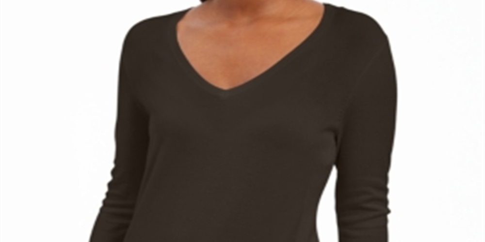 JM Collection Women's  Button-Cuff Pullover Sweater Espresso Roast Size  XS