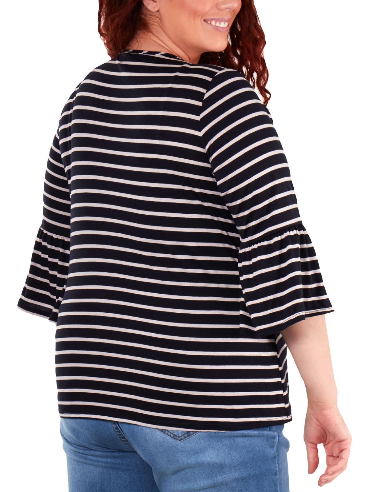 NY Collection Women's Plus Size Crochet-Trimmed Stri Navy Lunastripe Size 1X