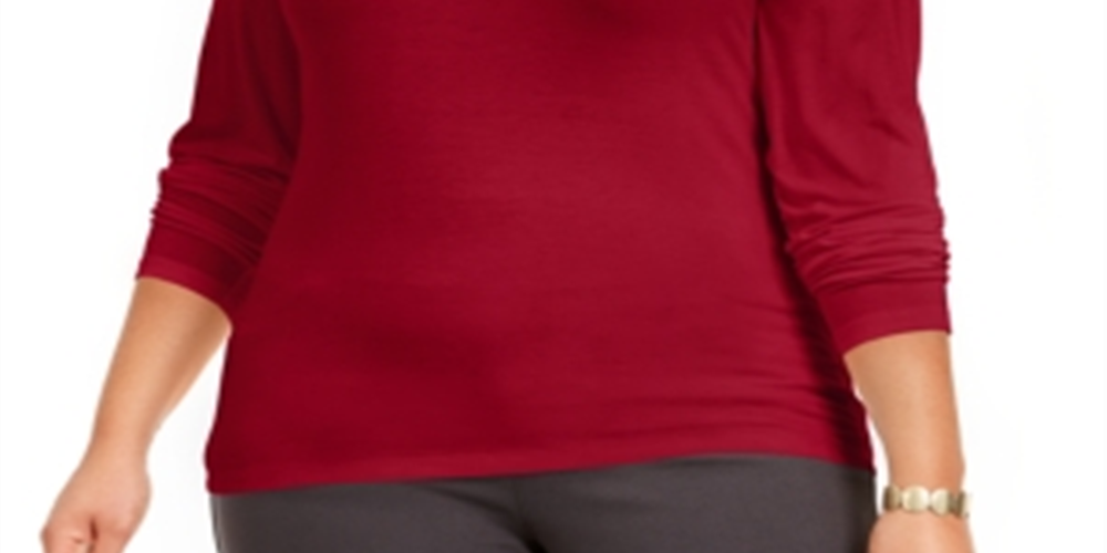 Style & Co Women's Plus Solid Mock Neck Top Red Size 1X
