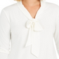 Charter Club Women's Tie Neck Crepe Top White Size Petite
