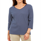 Karen Scott Women's Petite Striped Top  Intrepid Blue Size Petite S