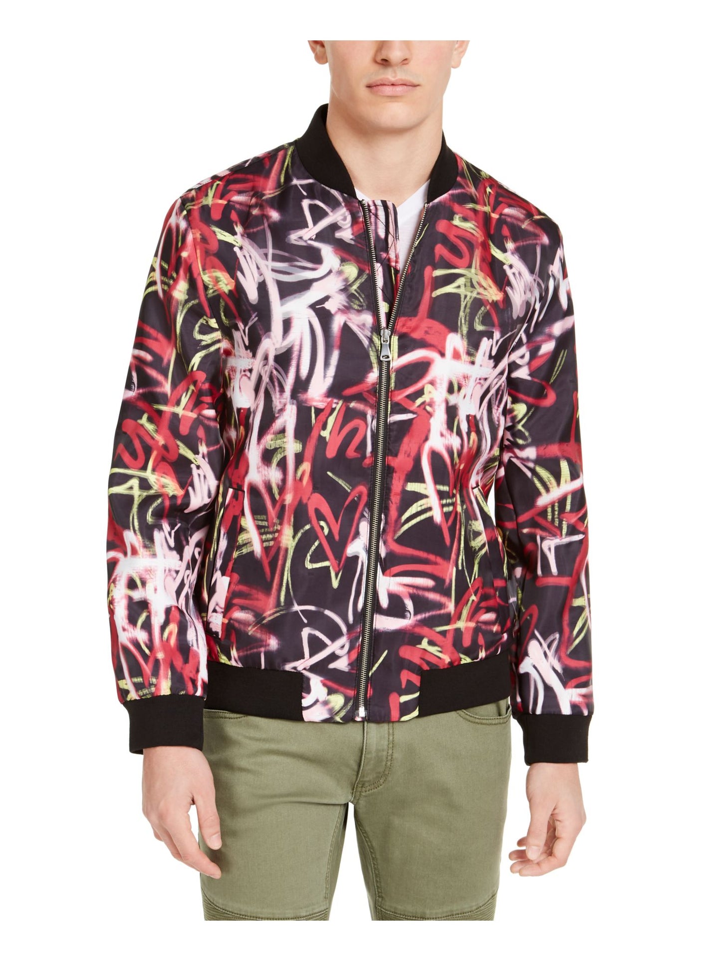 INC  Men's Patterned Zip up Jacket Red Size 2Xl