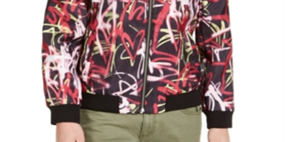 INC  Men's Patterned Zip up Jacket Red Size 2Xl