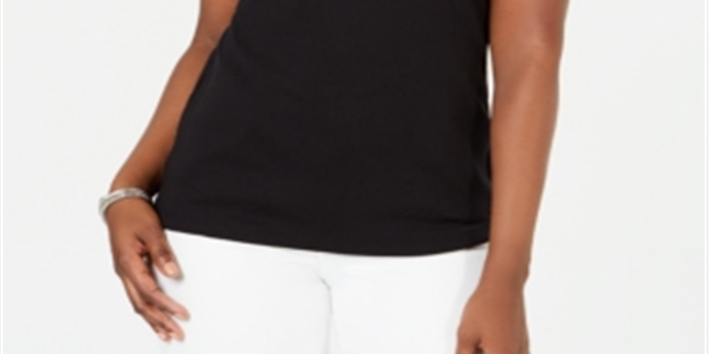 Karen Scott Women's Embroidered T-Shirt  Deep Black Size Large