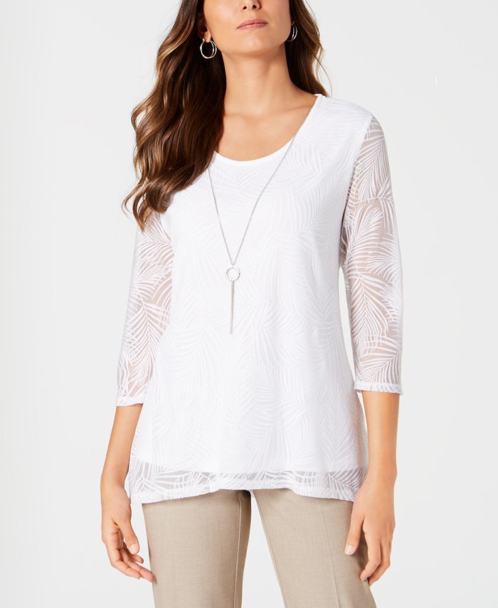 JM Collection Women's  Petite Overlay Necklace Top Bright White Size Petite S