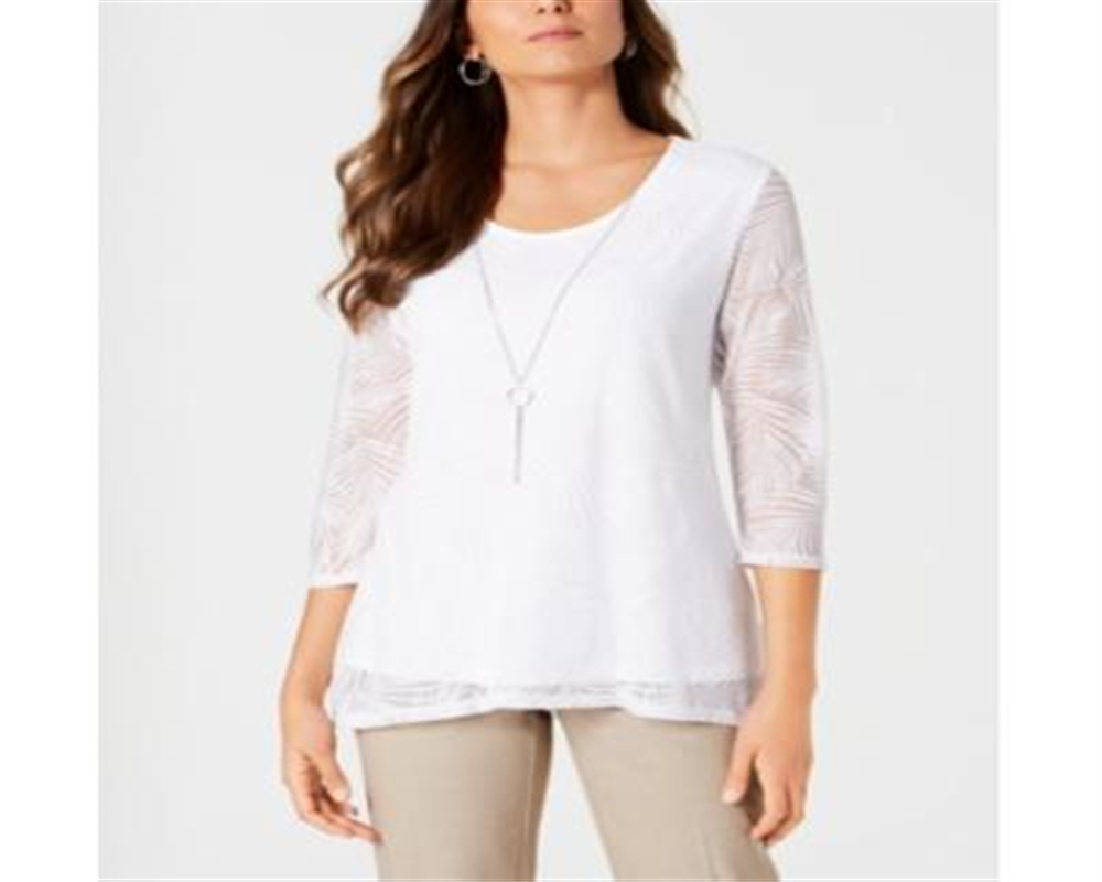 JM Collection Women's  Petite Overlay Necklace Top Bright White Size Petite S
