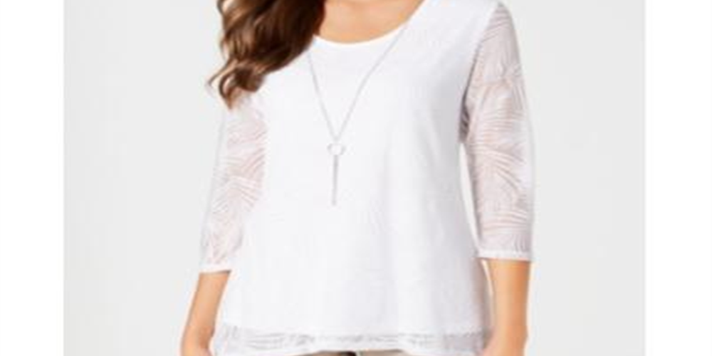 JM Collection Women's  Petite Overlay Necklace Top Bright White Size Petite S