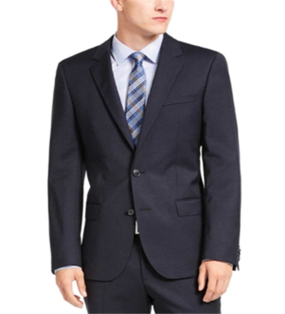 Hugo Men's Slim-Fit Navy Blue Stripe Suit Jacket Size 46
