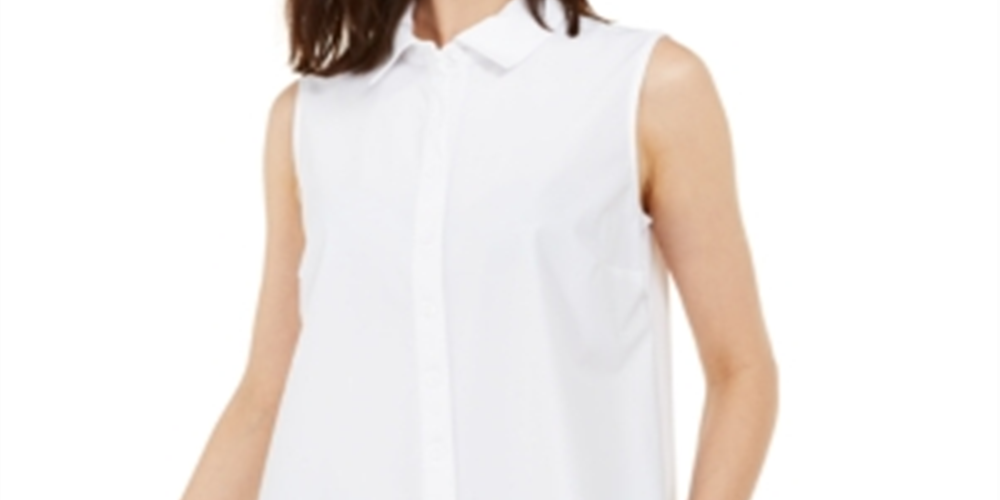 Alfani Women's Buttons Solid Sleeveless Collared Dress White Size Small
