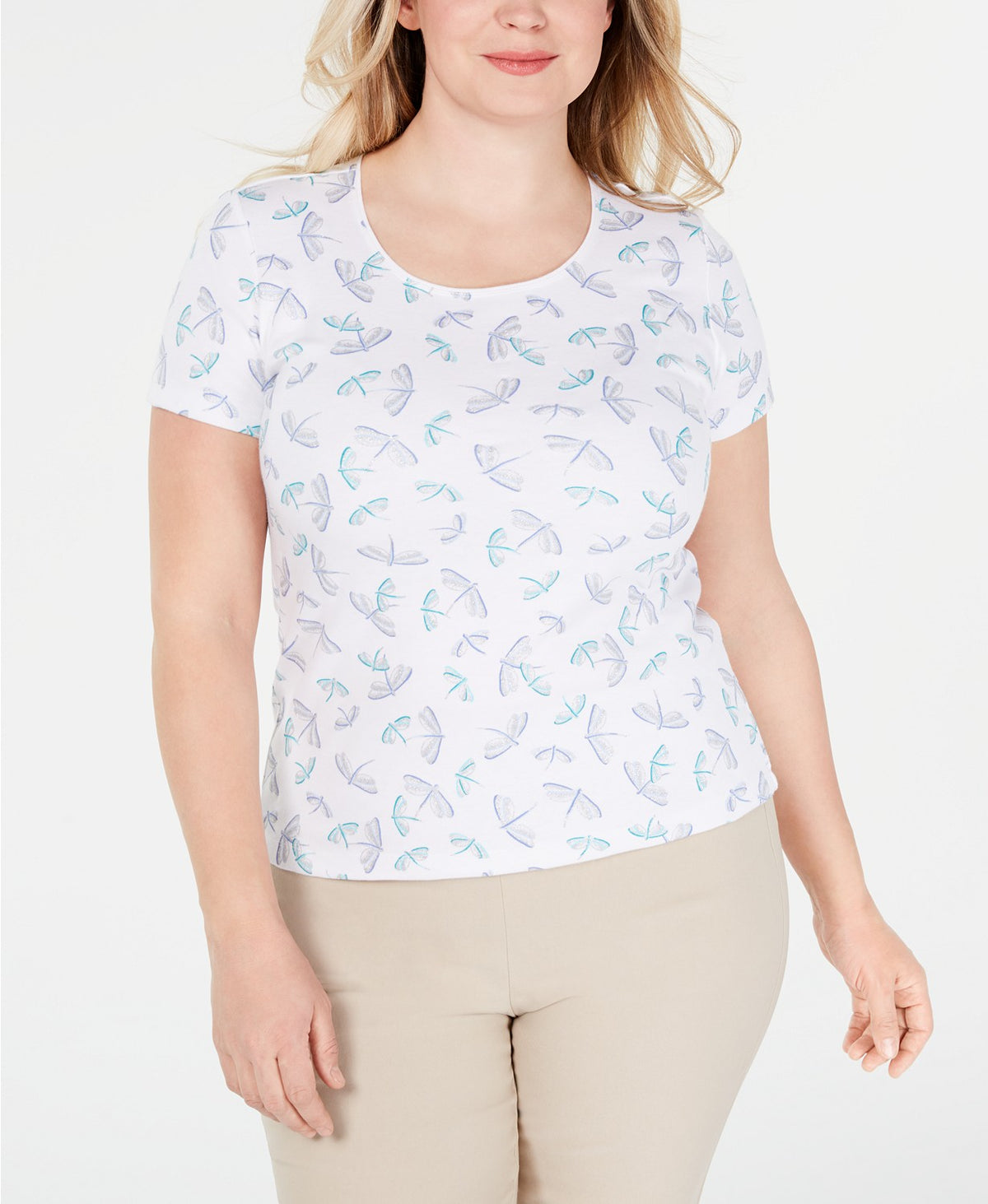 Karen Scott Women's Plus Size Printed Scoop-Neck Top  Blue Size 3X