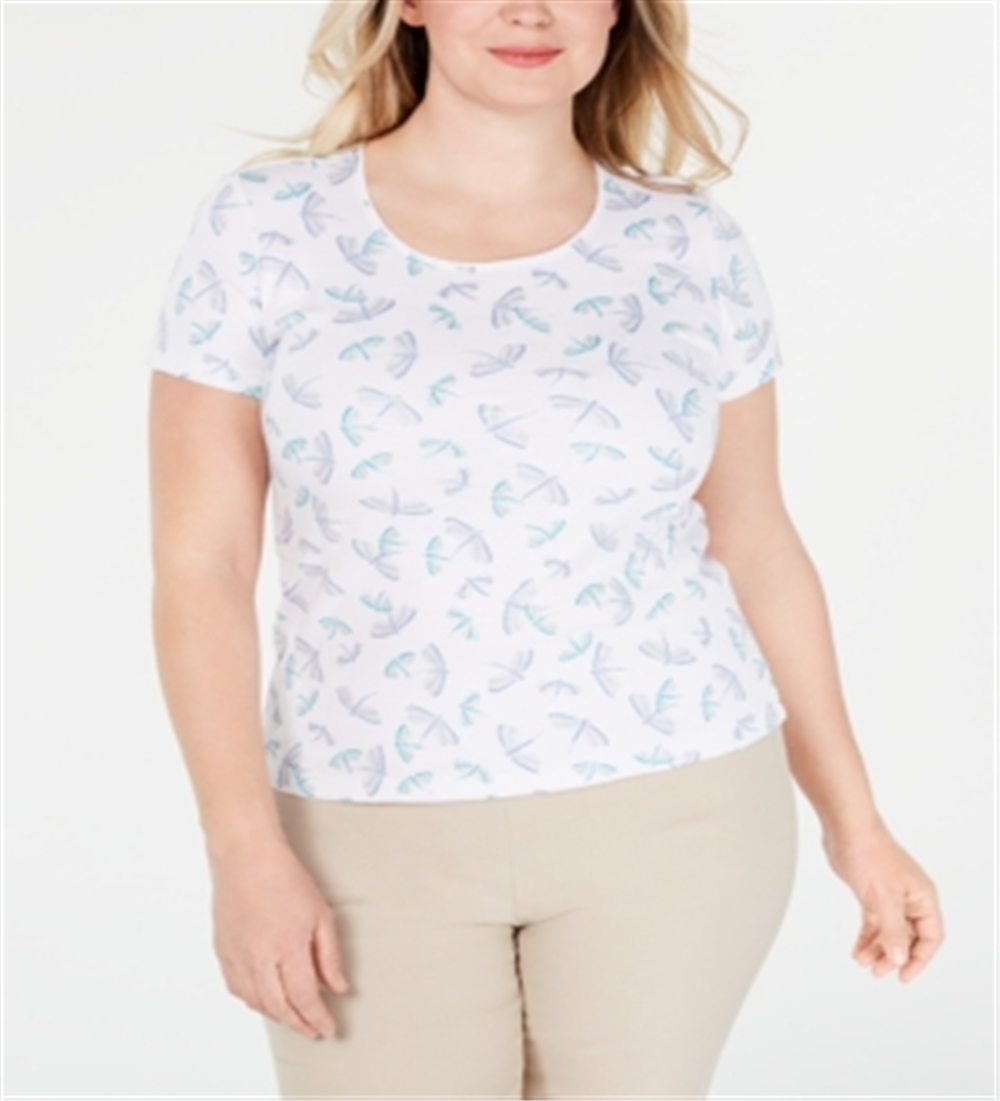 Karen Scott Women's Plus Size Printed Scoop-Neck Top  Blue Size 3X