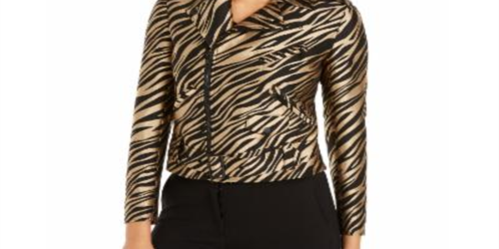 Anne Klein Women's Zippered Belted Printed Bolero Jacket Yellow Size 10