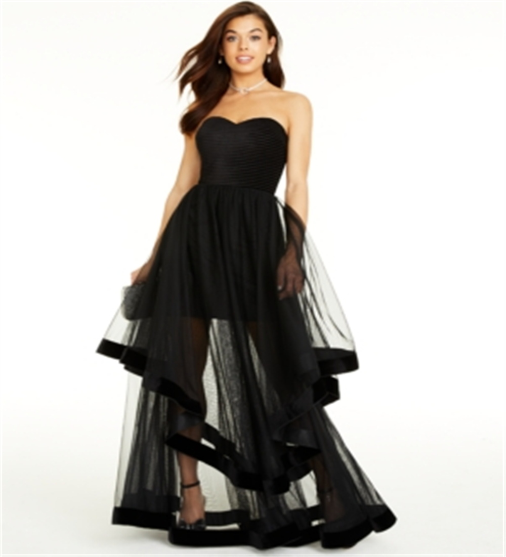 Blondie Nites Juniors' Velvet-Piped Mesh Gown Black Size 1