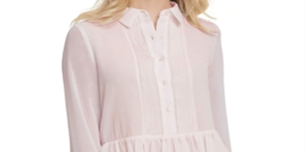 DKNY Women's  Button up Long Sleeve Collared Pink Top L