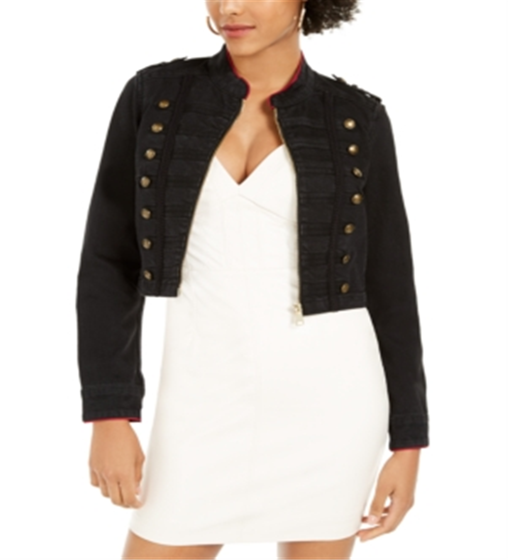 Guess Women's  Vassa Button-Accent Cropped Jacket -Black  Size XS