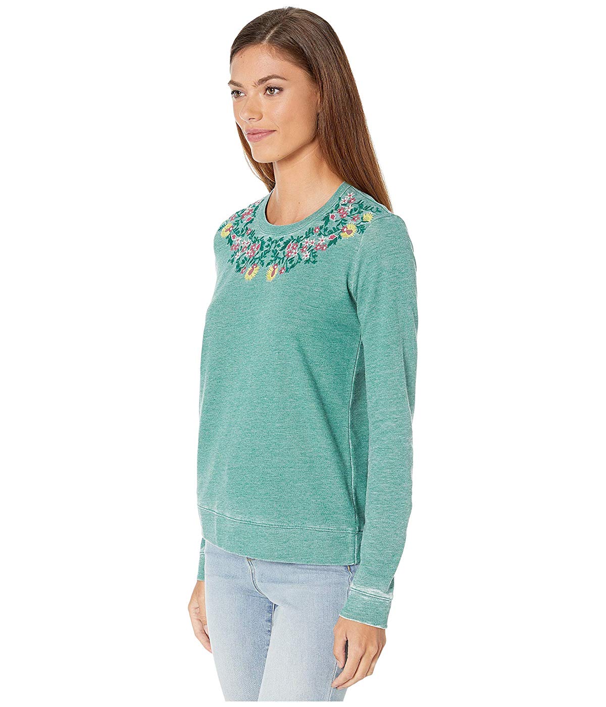 Lucky Brand Women's Embroidered Floral Polyester Cotton Sweatshirt Green Size Small